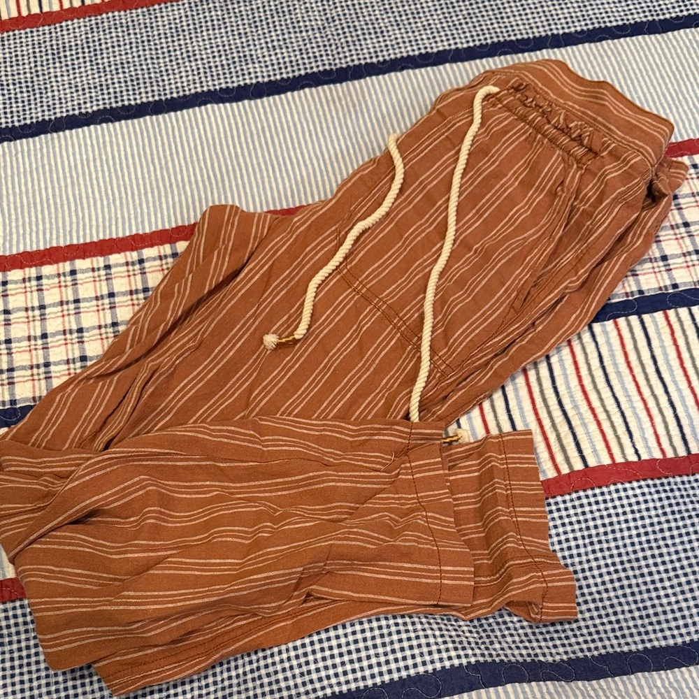 Anthropologie Brown Linen Feel Striped Pants